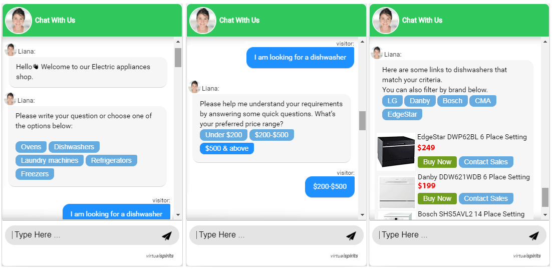 Chatbot de ecommerce conversaciones